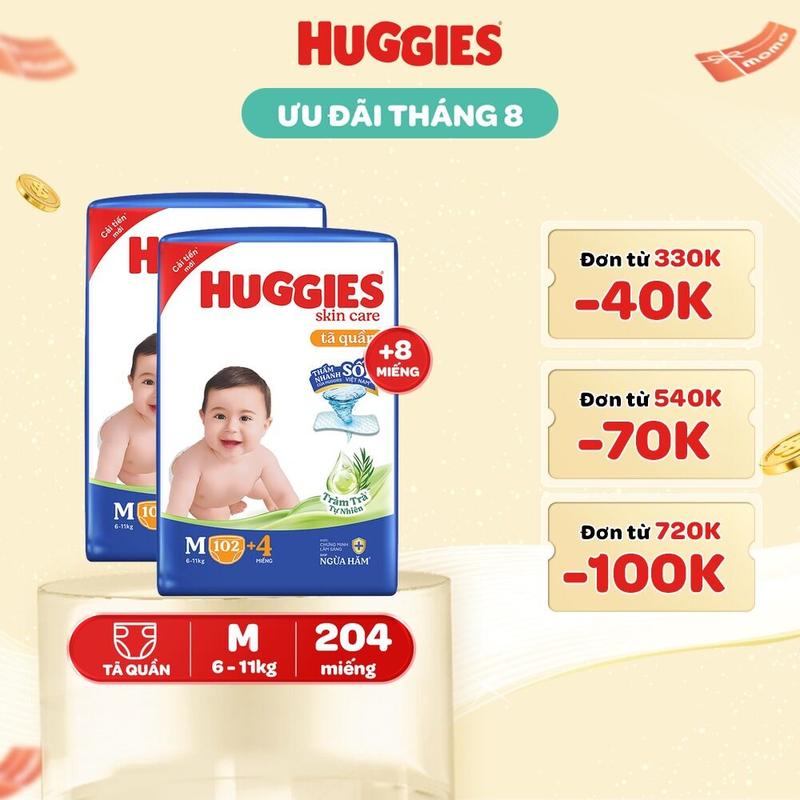 [Creator] Combo 2 gói Tã/ bỉm quần Huggies Skincare Mega Jumbo với tràm trà dịu da Size M106/L96+8/XL84+4/XXL76+4