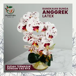 SEJAHTERA HOME Rangkaian Anggrek Artificial Latex Premium Lengkap Vas | Premium Rangkaian Anggrek Bulan Latex "Real Touch | Anggrek Latex Estetik Bunga Tiruan Dekorasi Meja Ruang Tamu Skandinavia