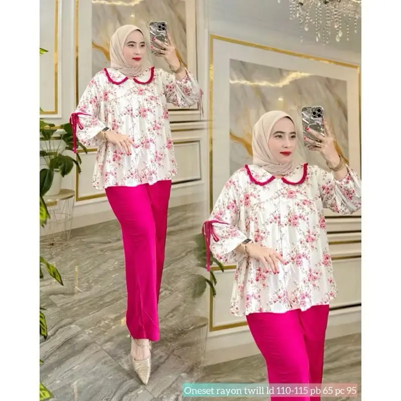 Setelan Elora Plisket Premium // Setelan Rayon Kombinasi Elora Motif Viral / Setelan Wanita 5