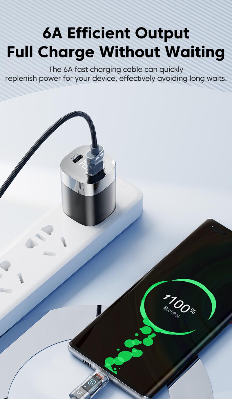 Product Introduction of Toocki 100W Transparent Type C To Type C Cable PD 3.0 QC 4.0 Fast Charger USB C to USB C Display Cable For Xiaomi Samsung Type C Cable 11