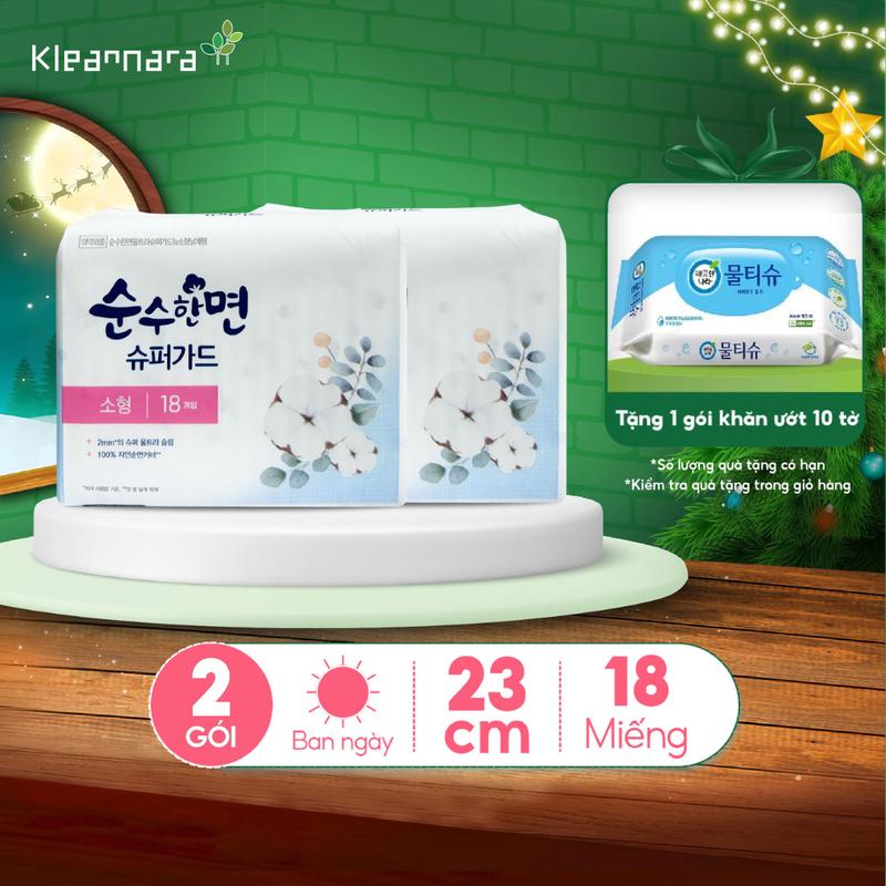 Combo 2 gói Băng vệ sinh KleanNara Soonsoohanmyeon Superguard Hàn Quốc siêu mỏng Size S 23cm - 18 miếng gói có cánh