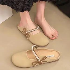 Autentik Sandal Flat Wanita Model Tali Mutiara Elegant Flat Kantoran Import Premium Bahan Import Premium Sangat Modis Model Terbaru COD Kasual