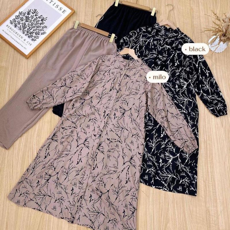 HSN- Set Tunik Laveta-Tunik Rayon Premium dengan Lengan Karet dan Kancing Aktif - Kulot, Muslim, Kerah, Celana, Motif, Setelan, Atasan, Airflow 5