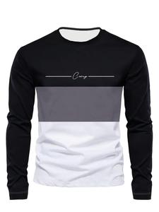Camiseta deportiva casual para hombre de cuello redondo y manga larga, diseño con estampado completo, top ajustado para otoño e invierno, cómoda para uso diario