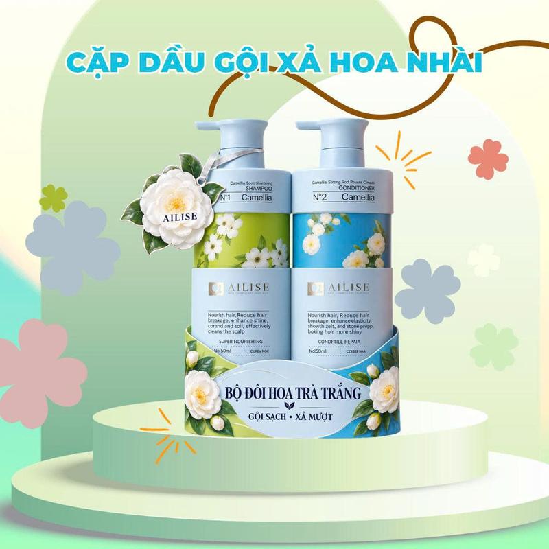 Cặp Dầu Gội Xả AILISE 850ML Hoa Trà Mềm Mượt N1 + N2 Phục Hồi Tóc Hư Tổn Giúp Tóc Bóng Khỏe