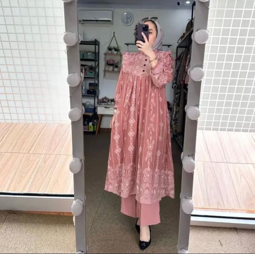 Setelan Tunik Destina Motif Etnik / Setelan Tunik / One Set Tunik