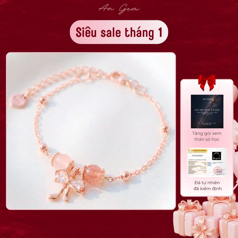 Vòng tay nữ Aura mix đá tự nhiên kèm charm nơ vàng hồng tinh tế An Gem lắc tay nữ đá năng lượng freesize phụ kiện đeo tay phong thuỷ quà tặng sinh nhật giáng sinh Noel Tết Valentine TẶNG GÓI XEM THẦN SỐ HỌC