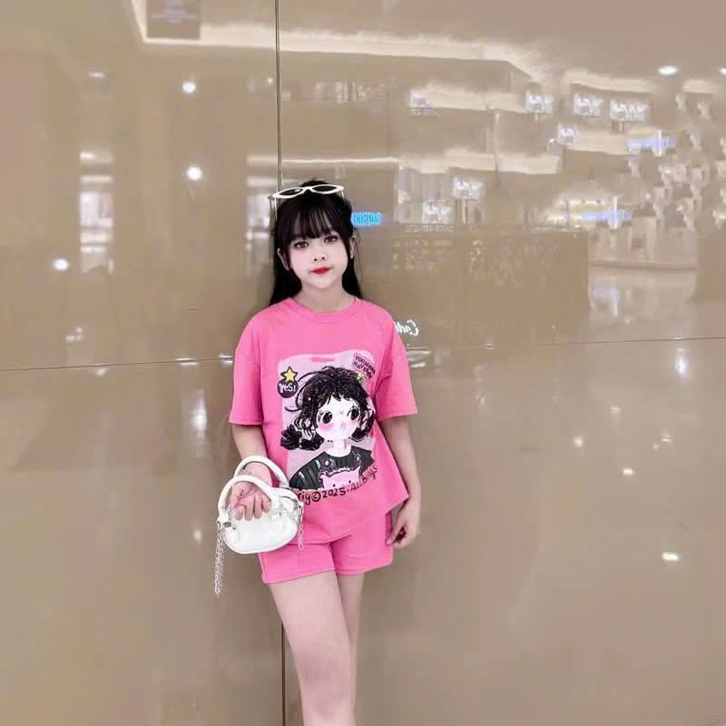 Bộ quần áo cho bé gái hình in 5D sắc nét, chất liệu thun thoáng mát size từ 14-45Kg 4