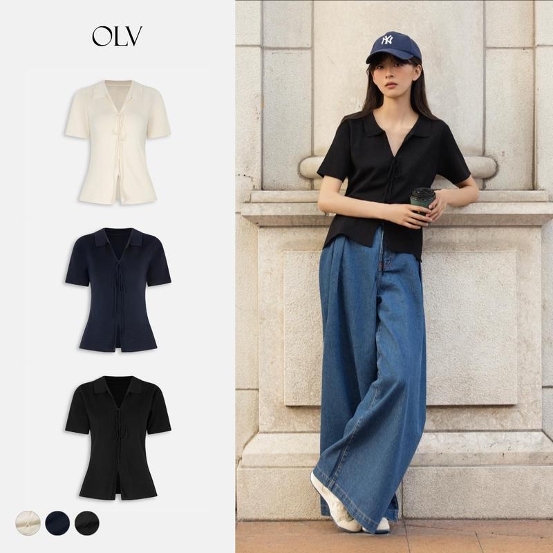 Áo kiểu dệt kim tay ngắn buộc nơ Bexley nhiều màu trẻ trung phù hợp mọi dịp OLV