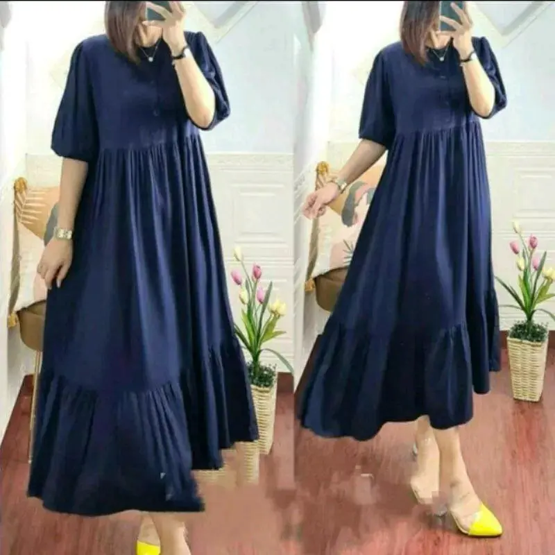 Daster Nabila Polos Jumbo Rayon Premium // Dress midi Jumbo rayon premium Nyaman Wanita Bumil Kancing Karet 2