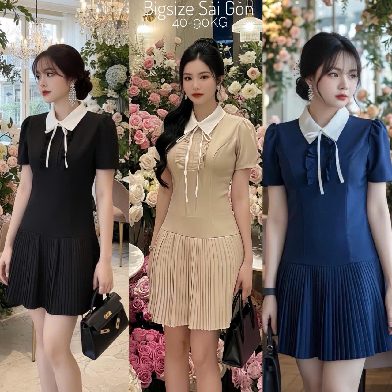 Váy Dự Tiệc Dáng A Xòe Nhẹ Phối Cổ Nơ Trắng Vải Cotton Lạnh Cao Cấp Thanh Lịch Bigsize Từ 40 - 90Kg Thời Trang Nữ Béo Xinh Shop - B.1572