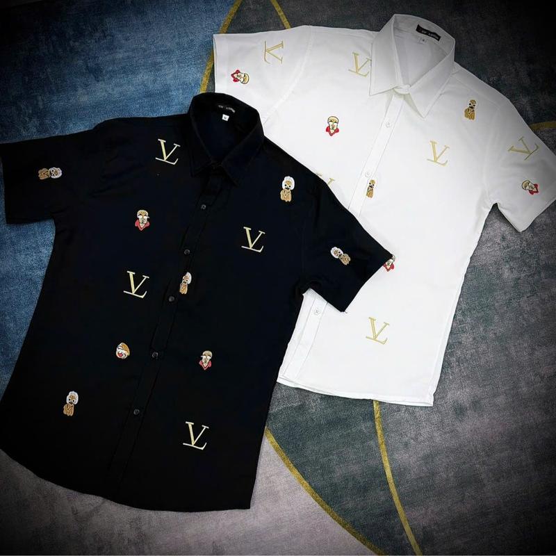 Áo sơ mi nam tay ngắn chất vải lụa dày dặn thêu họa tiết hiệu Form đứng Boy phố Menswear Top