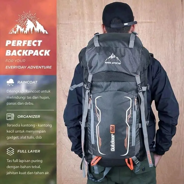 Tas Ransel Gunung Pria Tas keril Carrier Kapsitas 60L Backpack Hiking Camping Travelling Outdoor 0