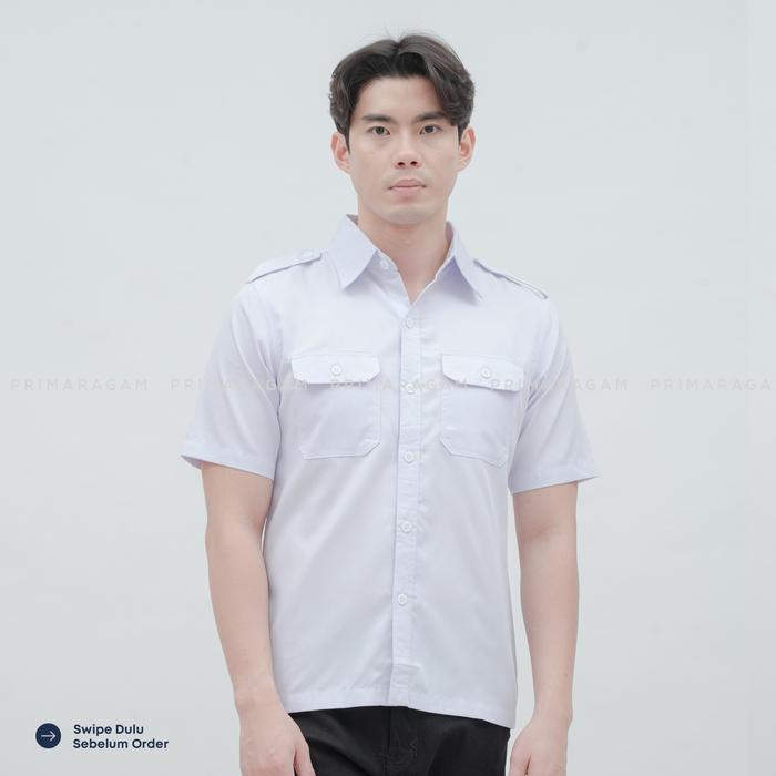 Gambar Primaragam Baju Pdh Putih Pria Pendek Kantong 2 Kemeja Seragam Pns Asn Dinas Pilot Wanita Laki Laki - M, KEMEJA SAJA dari primaragam Kab. Bandung Tokopedia