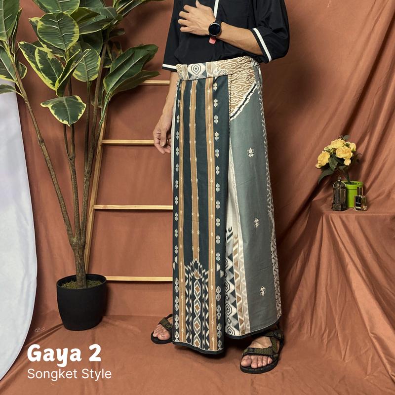Sarung Tenun Al-Wafiq Bahan Katun Motif Batik Songket Pria Dewasa Santri Muslim Kain Hitam 3