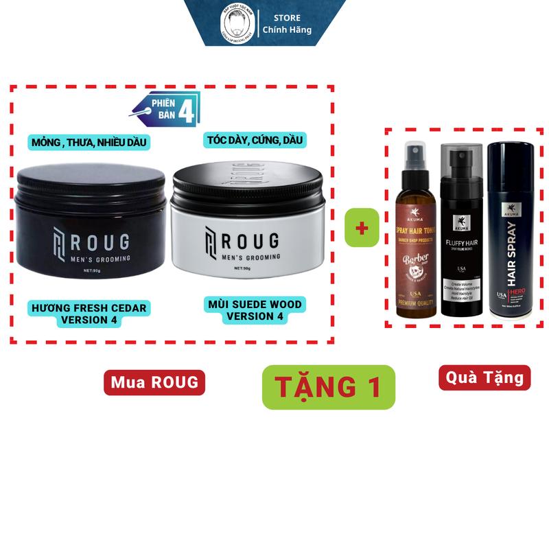  Sáp Vuốt Tóc Nam Roug Men's Grooming Matt Clay ROUG Trắng & Đen 90g - Tặng Xịt Bồng Bềnh FLUFFY HAIR AKUMA 