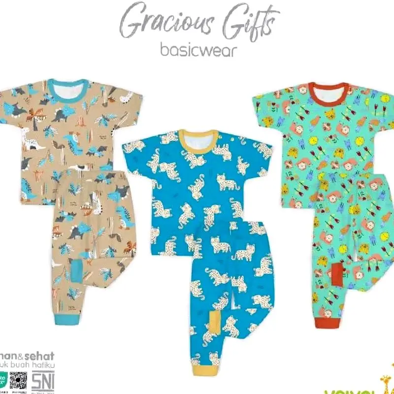 VELVET JUNIOR Stelam anak 3pasang baju pendek celana panjang sz s,m,L,XL,XXL,