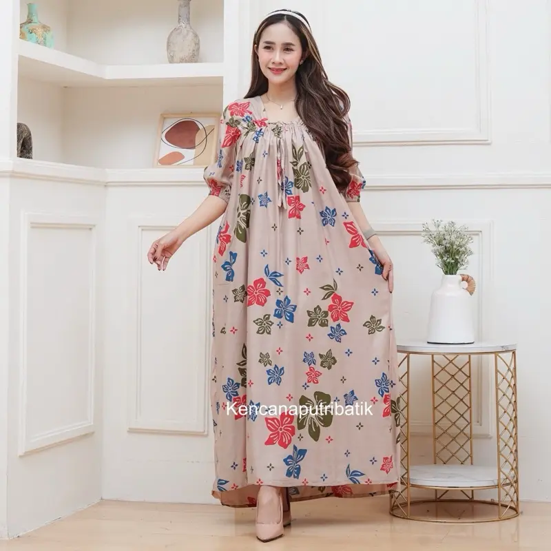 paket 3pcs daster fuji jumbo motif bunga sepatu ld 120 pb 125 lengan balon Dress Wanita Panjang [mecca dress] 1