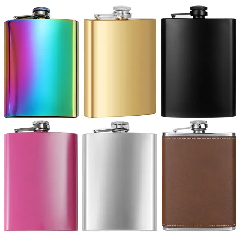 8oz 227ml Metal Stainless Steel Hip Flask Black Golden Red Vodka Whiskey Flagon Liquor Bottle Wine Pot Drinking Gift For Man