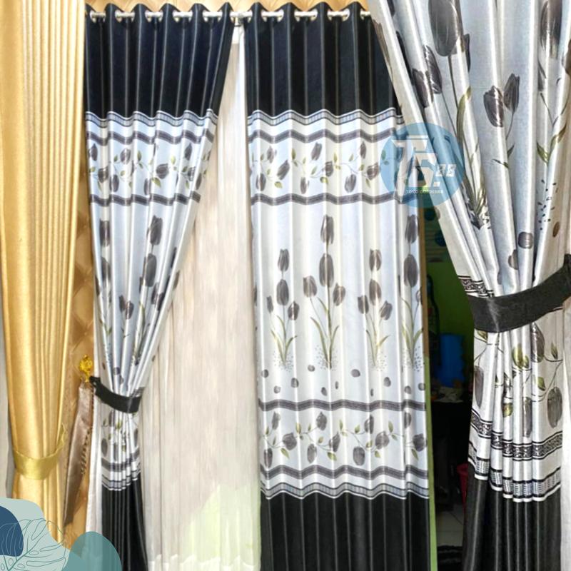 GORDEN JENDELA BLACKOUT PREMIUM MOTIF BUNGA TULIP MENGKILAP TINGKAP SMOKRING 6 GELEMBUNG BAHAN TEBAL DAN HALUS COKLAT Curtain 9