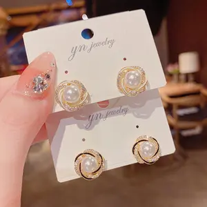 EAR PARTNER-Anting-anting temperamen mutiara berbalut zirkon beraspal mikro baru untuk wanita, anting-anting indah, modis, kompak dan serbaguna.