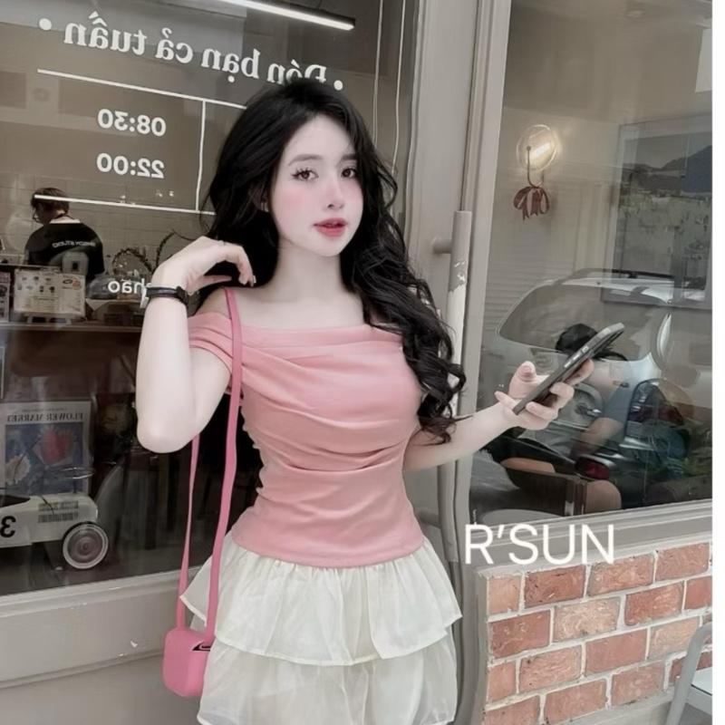 A112 Áo croptop trễ vai cánh dơi nữ , áo croptop ngắn tay gợi cảm thun cotton size dưới 53kg