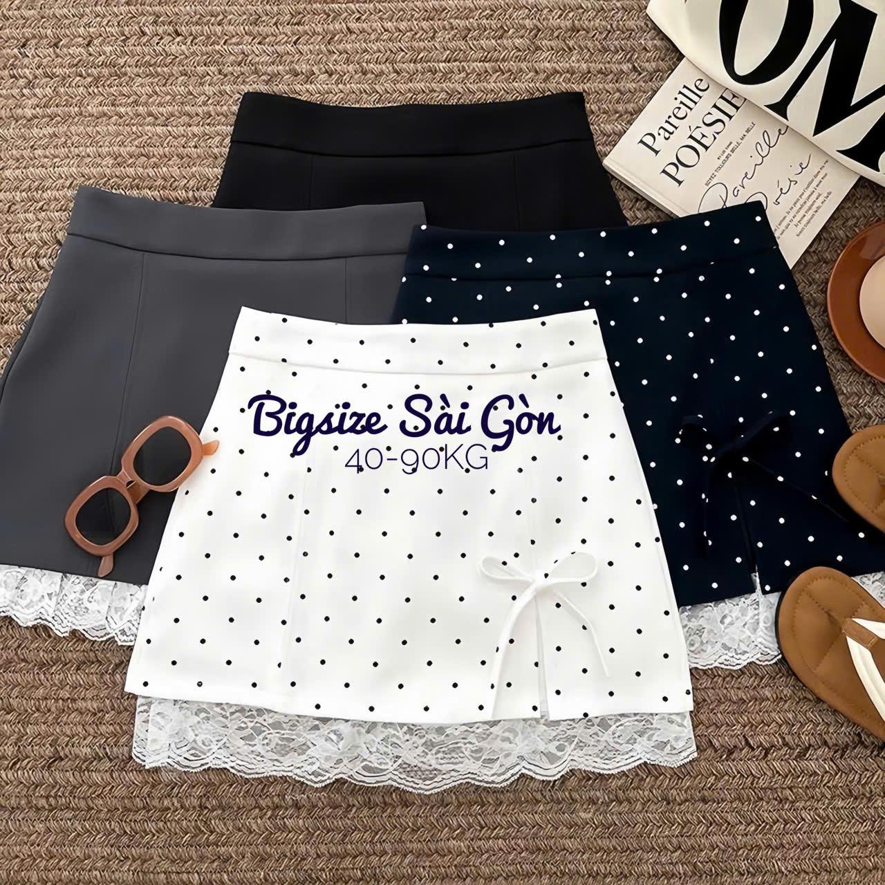 Thời Trang Bigsize Chân Váy Váy Phối Nơ Vải Chấm Bi Cao Cấp Cho Nàng 45 - 90Kg Nữ Bigsize Sài Gòn Top Women - B.1691