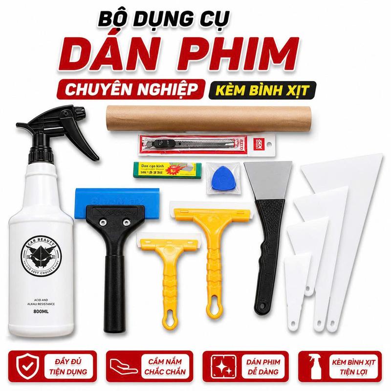 Bộ dán phim cách nhiệt, đồ nghề dán phim, decal xe ô tô 13 chi tiết (ẢNH THẬT)