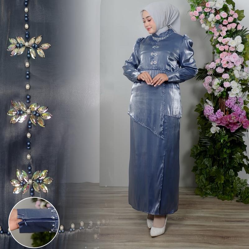 Hameedah - One Set Tunik Payet Melayu Malaysia Baju Pesta Kondangan Wanita Muslim Gamis Dress Dewasa 0