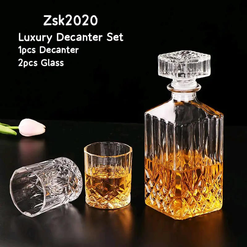 SET Luxury Decanter Botol Minuman Whisky dan 2pcs Gelas Kaca 200ml untuk Pengalaman Minum Mewah