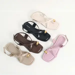 OBERKLAST Nami Sandal Wanita Elegan | Flat Sandal Tali Silang Aksen Gold | Simple & Chic