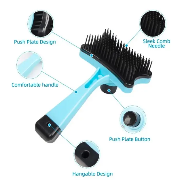 Sisir Canggih Kucing Anjing Grooming Tinggal Tekan Bulu Pet Brush Pembersih 1
