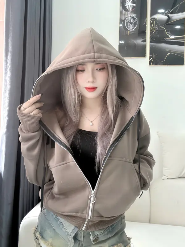 Áo Khoác Nỉ Form Rộng - Áo Khoác Nón To In Chữ Hoodie Zíp 4 Túi Unisex MissStore Fullsize M L. Nữ Women 2