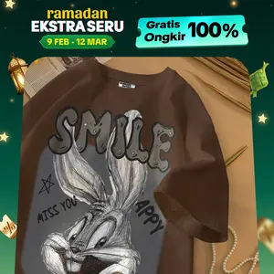 Hub Tshirt Kaos Lengan Pendek Oversize Unisex Korean Style Gambar Bunny Bahan Cotton