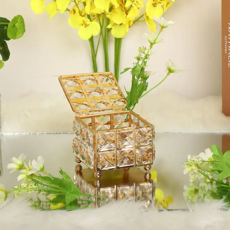 Emas Kotak Perhiasan Kristal Mini Tempat Perhiasan Organizer Accesories Kotak Perhiasan Kristal Mini Kecil 2