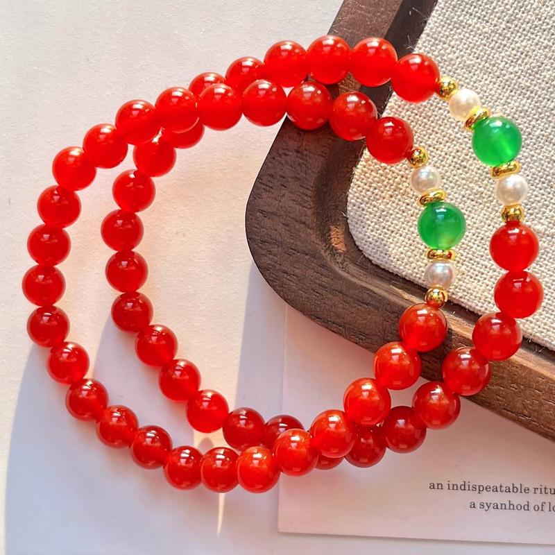 Vòng Tay Đính Cườm, Thiết Kế Kiểu Dáng Đẹp Và Đơn Giản Màu đỏ. Xanh lá cây. Vòng Tay Cổ Điển Dành Cho Nữ Phụ kiện trang sức cho trang phục hàng ngày. Cao Su Móc Khóa Móc Khoá Đinh 4