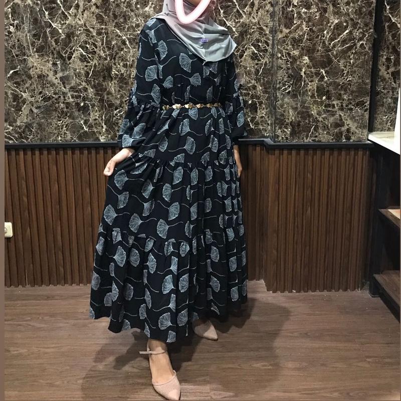 (Terbaru) GAMIS BAHAN CRESPO / MOTIF DAUN 1