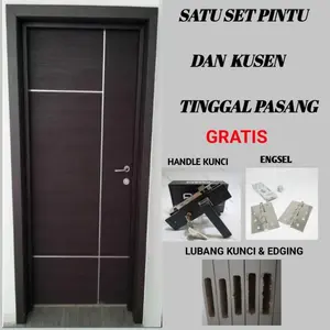 ready pintu minimalis HDF satu set pintu dan kusen aluminium handel kunci engsel, gratis lubang kunci dan lapi samping