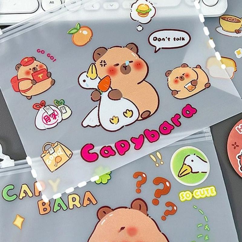 Roblue New PVC Capybara File Bag Cute Cartoon Transparent Test Paper Storage Pouch Light Large Opening School Supplies Student 7