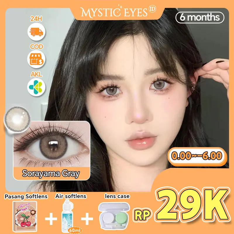 [beli 1 gratis 2]mysticeyes softlens minus 0.00s/d-6.00 Sorayama series gray colored lenses 14.0mm soflen grey+Air softlens 60ml+lens case 0