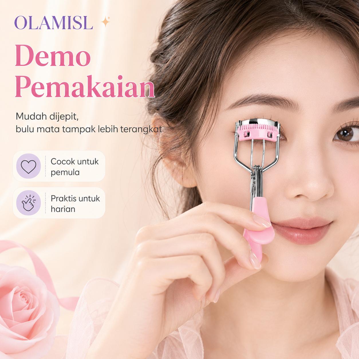 OLAMISL Eyelash Curler dengan Sisir, Bulu Mata Lentik Natural, Tidak Mudah Menggumpal, Mudah Dipakai