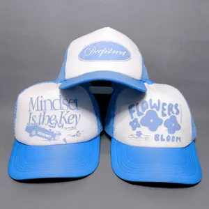 Deepstreet  Trucker Blue Mindset Is The Key & Flowers Bloom -  Unisex Casual untuk Pria  - Baseball Cap HipHop Vintage - Murah Berkualitas kalcer topi snsco top inama