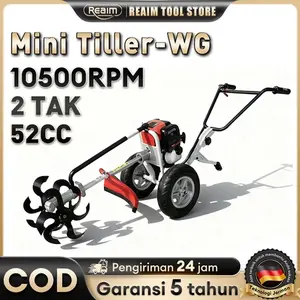 Reaim Cultivator Mini Tiller Bensin 52CC 2TAK 9500RPM 8800W Mesin Pengolah Tanah Mikro untuk Kebun & Pertanian Hemat Energi dan Bahan Bakar