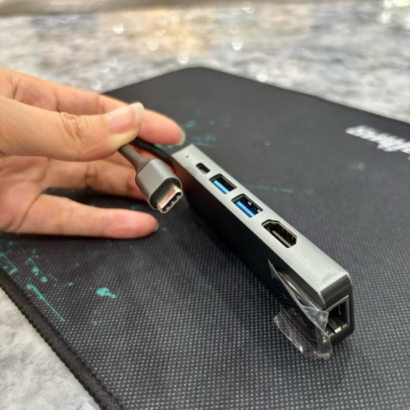 Bộ chia Type-c 1 ra 5 gồm 2USB + 1 Type-c + 1 Lan + 1 HDMI