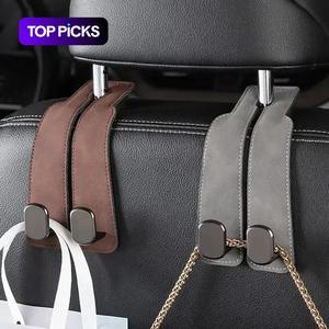 カーシートバック収納フック、1カウントPUレザーカーシートバック隠しフック、多目的耐久性フック、カーインテリアアクセサリー、ホルダー、カーオーガナイザー、自動車