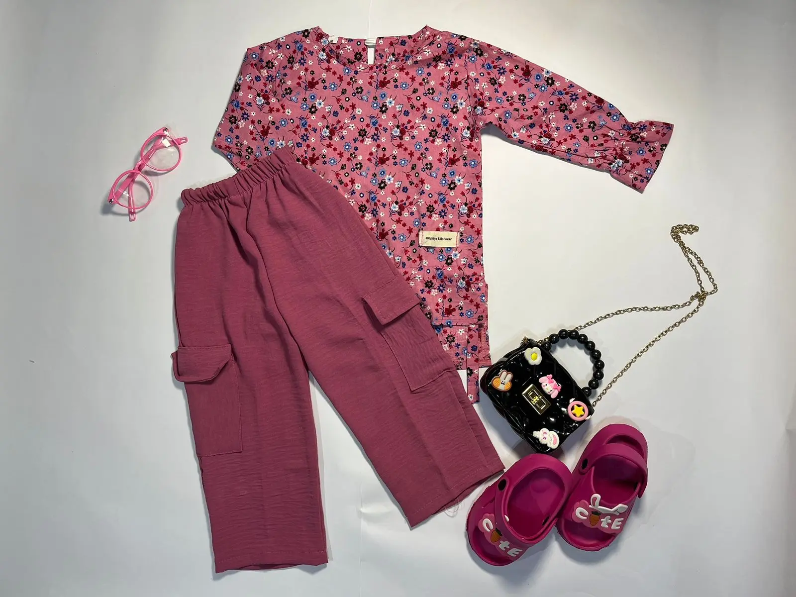 One Set Anak Katun Stretch Model Cargo One Set Anak Perempuan Kids