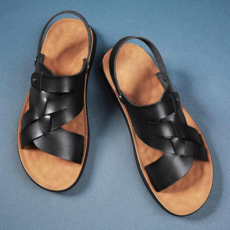 2023 Outdoor Casual Slip On Leather Sandal Men Casual Latest Designs Custom Summer
