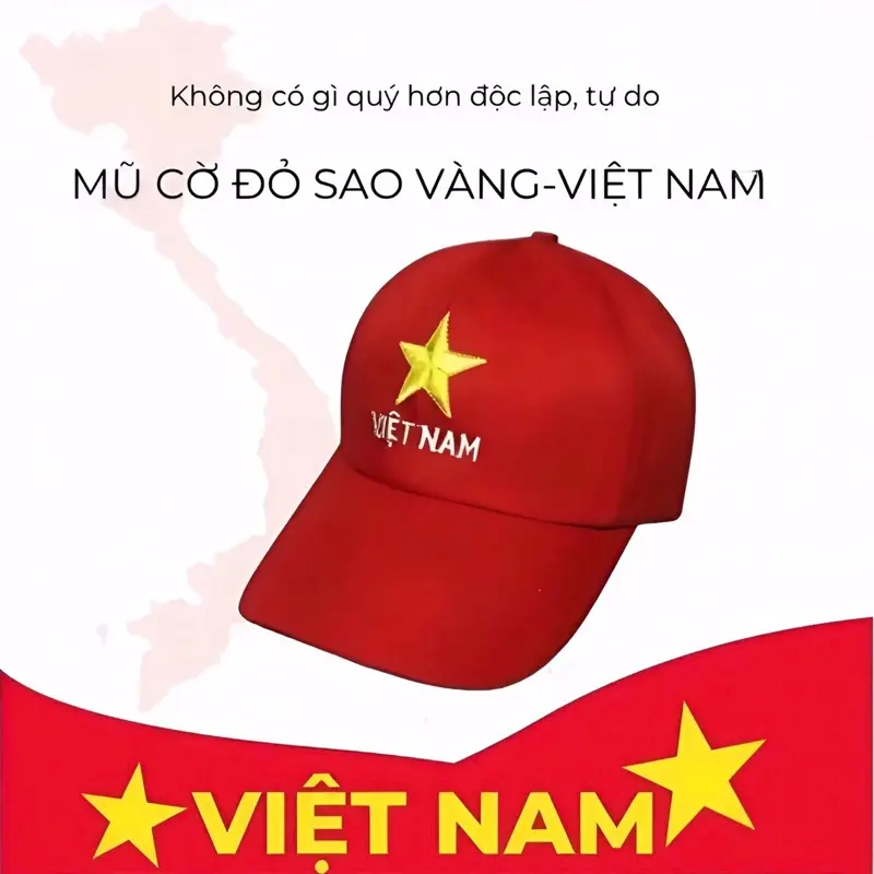 Mũ Cờ Đỏ Sao Vàng Việt Nam - Nón Lưỡi Trai Đỏ Sao Vàng - Mũ Cổ Động Bóng Đá - Nón Đội Cổ Vũ Bóng Đá Việt Nam - Mũ Lưỡi Trai Đỏ In Chữ Việt Nam.