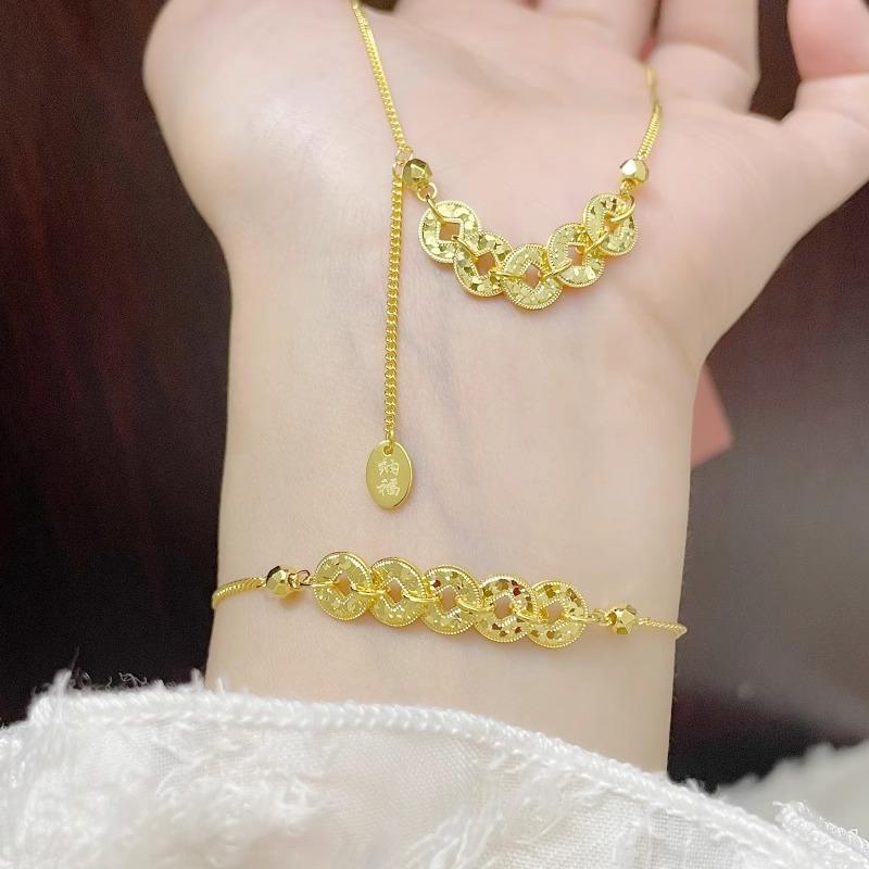 [YÊN LAM] Bộ trang sức Kim Tiền  –  Dây Chuyền & Lắc Tay Phiên Bản Xi Bền Màu – Hút Lộc, Giữ May 9