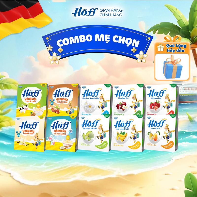 Combo Mẹ Chọn Sữa chua, váng sữa Hoff Mix vị bổ sung Canxi, Kẽm, HMO, MFGM, vitamin, men vi sinh cho bé hỗ trợ phát triển trí não, chiều cao, hệ miễn dịch 10 Lốc (40 hộp x 55g)